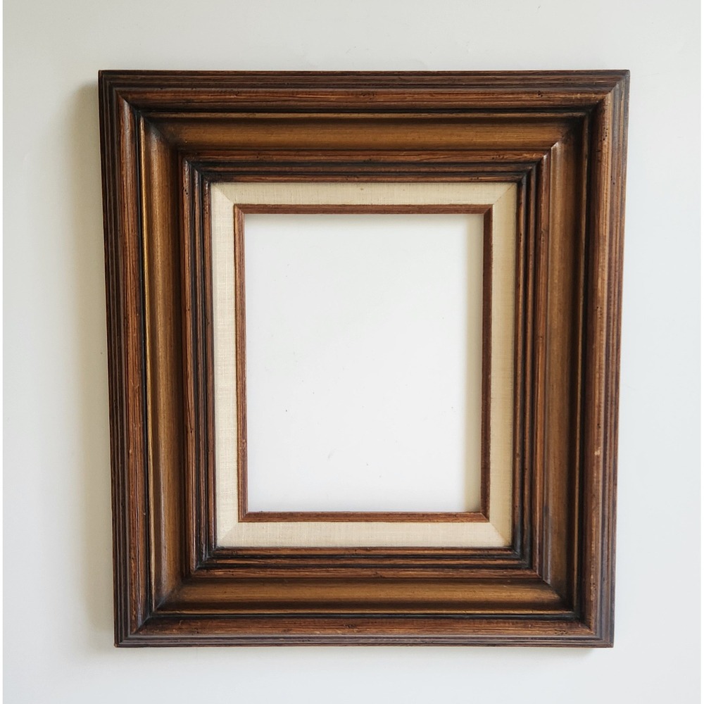 Vintage Deep Well Wooden Picture Frame 18"x16" Linen Inset Academia MCM Rustic